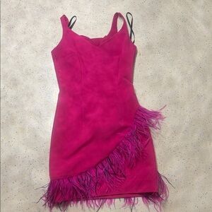 Laundry By Shelli Segal Fuchsia Feathered Mini Dress